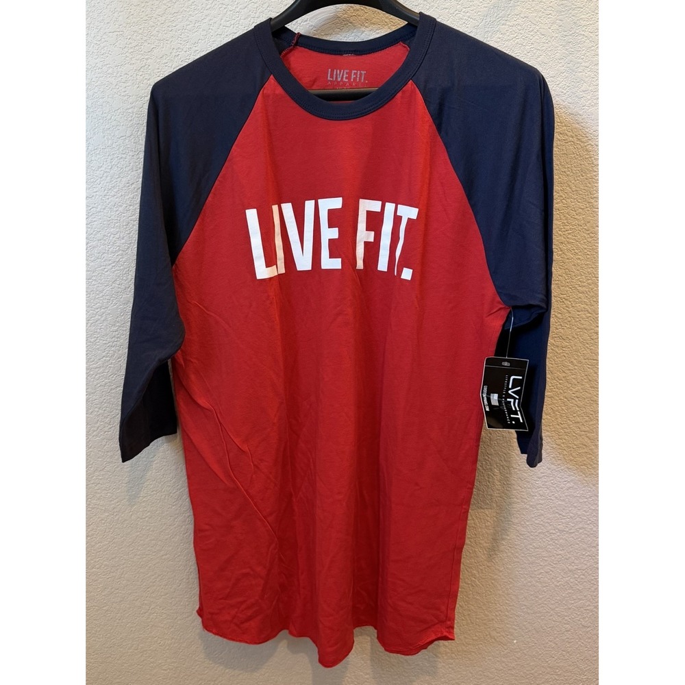 LIVE FIT. LVFT Logo Colorblock Red Navy XL Men's Cotton Blend Raglan T-Shirt